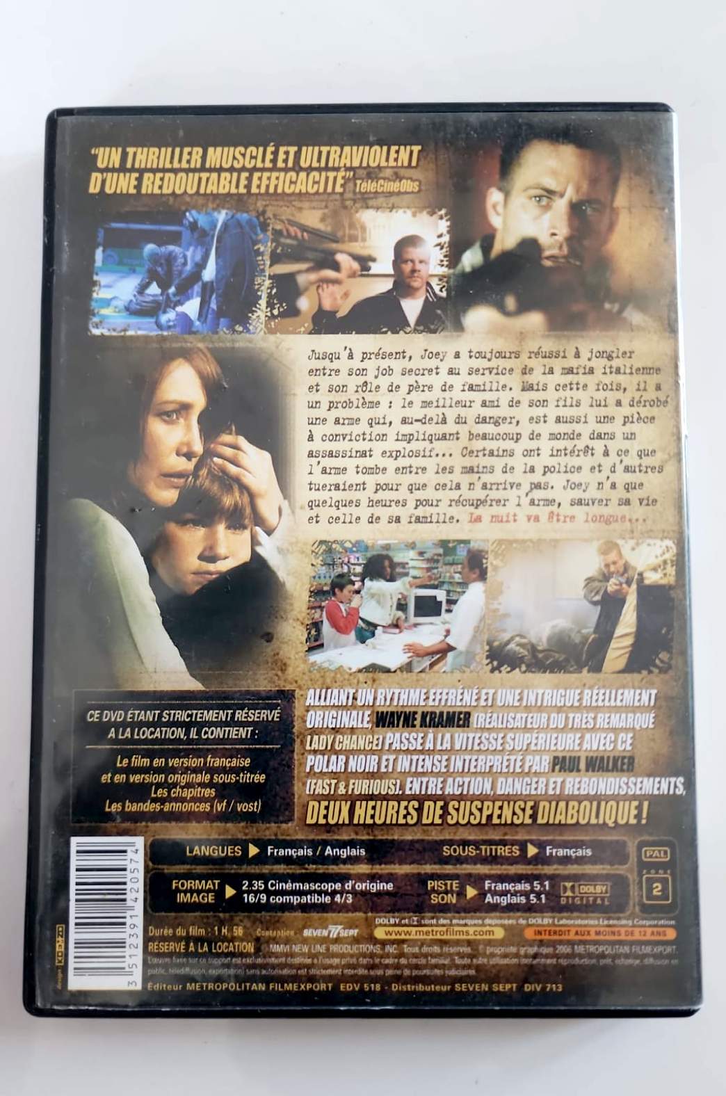 La Peur au Ventre (Running Scared) DVD – Paul Walker – Thriller Policier – Édition Française