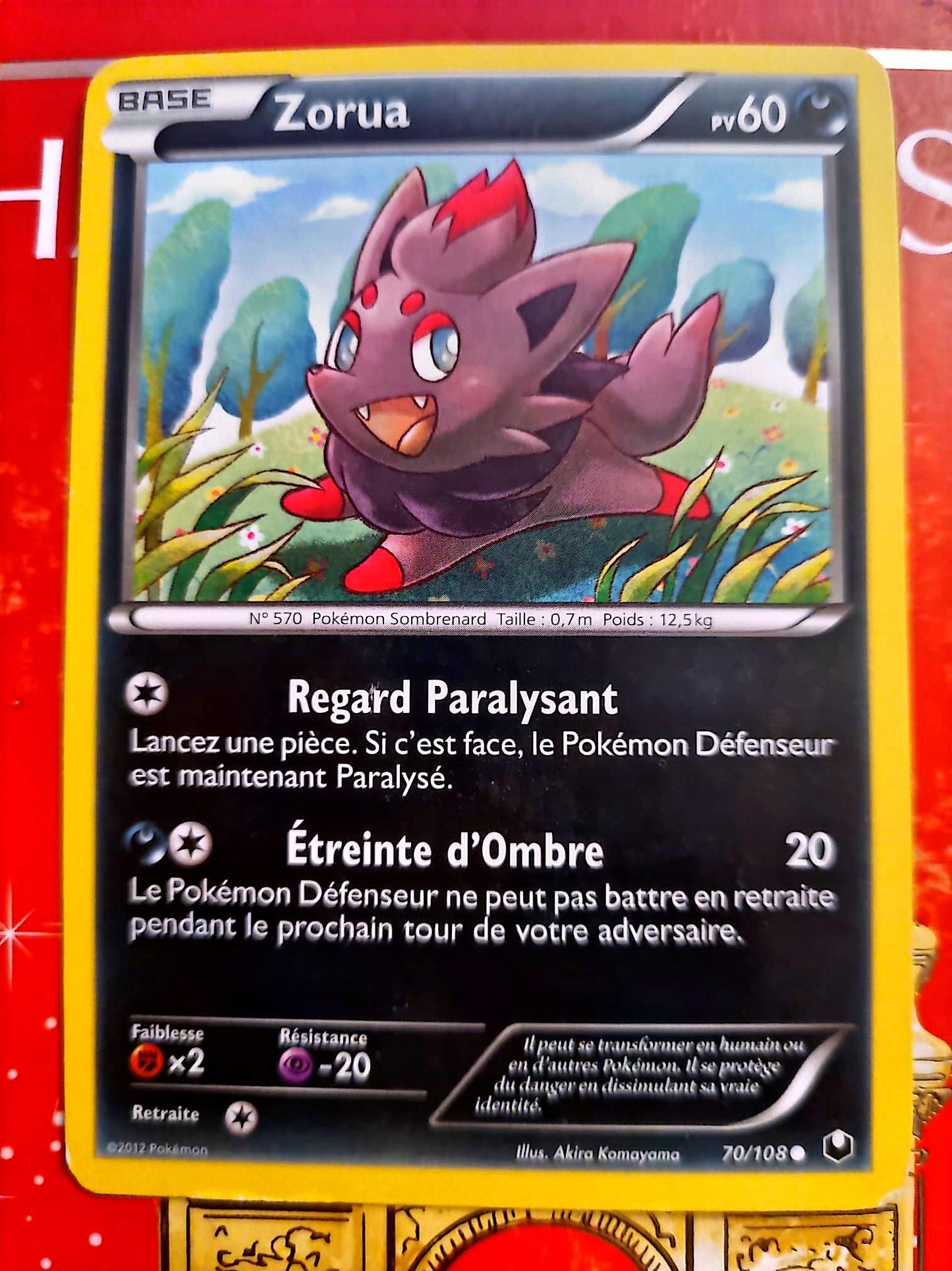 Carte Pokémon Zorua 70/108 – Pokémon Sombrenard – Carte Officielle Française