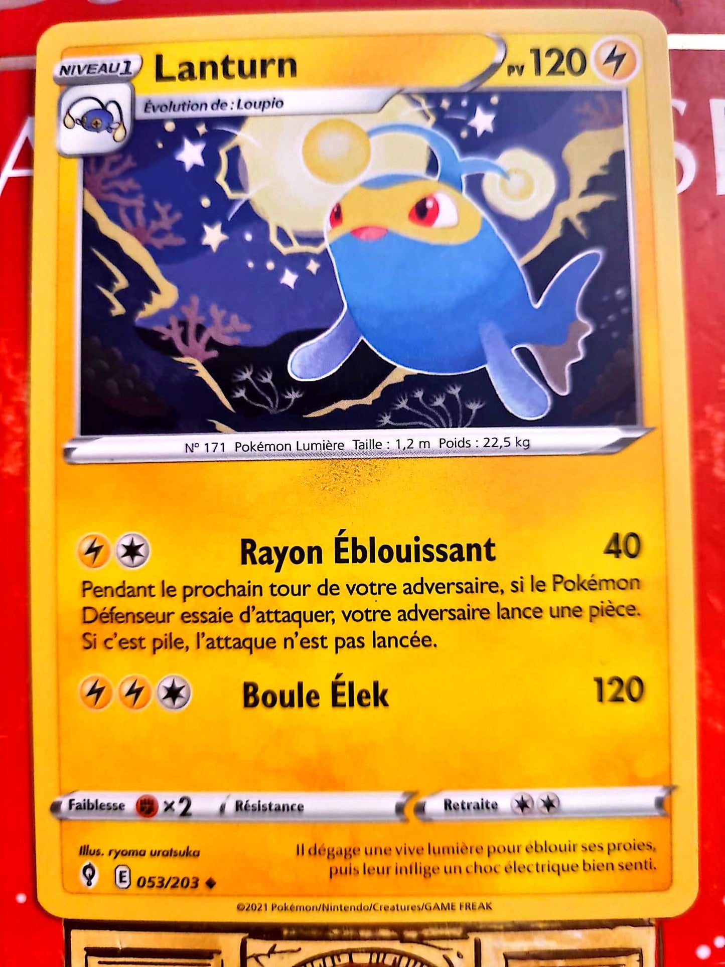 Carte Pokémon Lanturn 053/203 – Pokémon Lumière – Carte Officielle Française