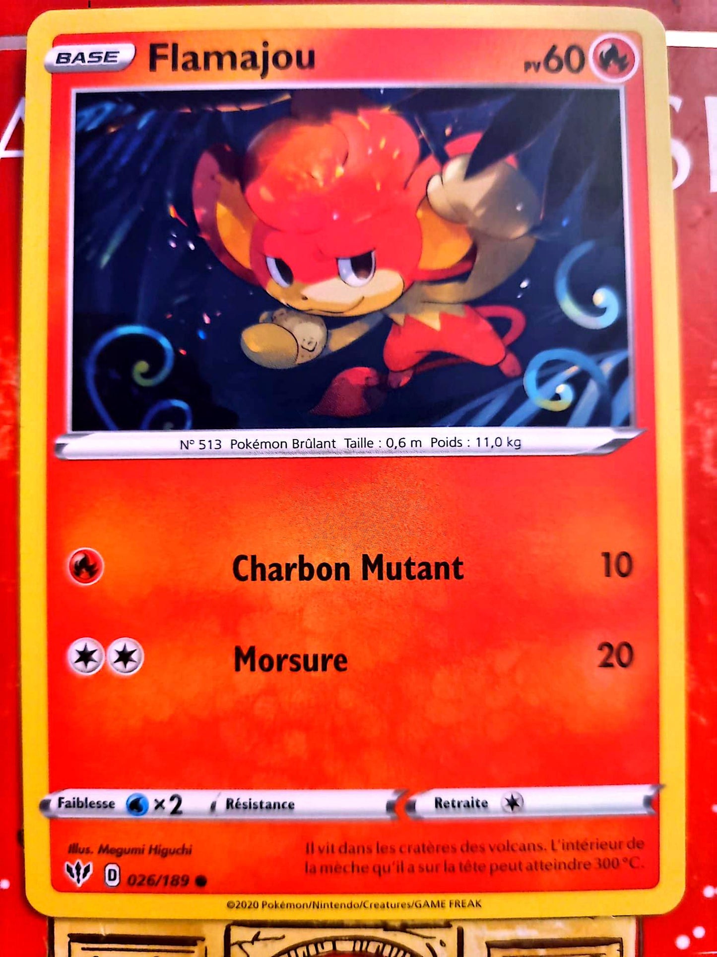 Carte Pokémon Flamajou 026/189 – PV 60 – Pokémon Feu – Version française – Carte à l’unité