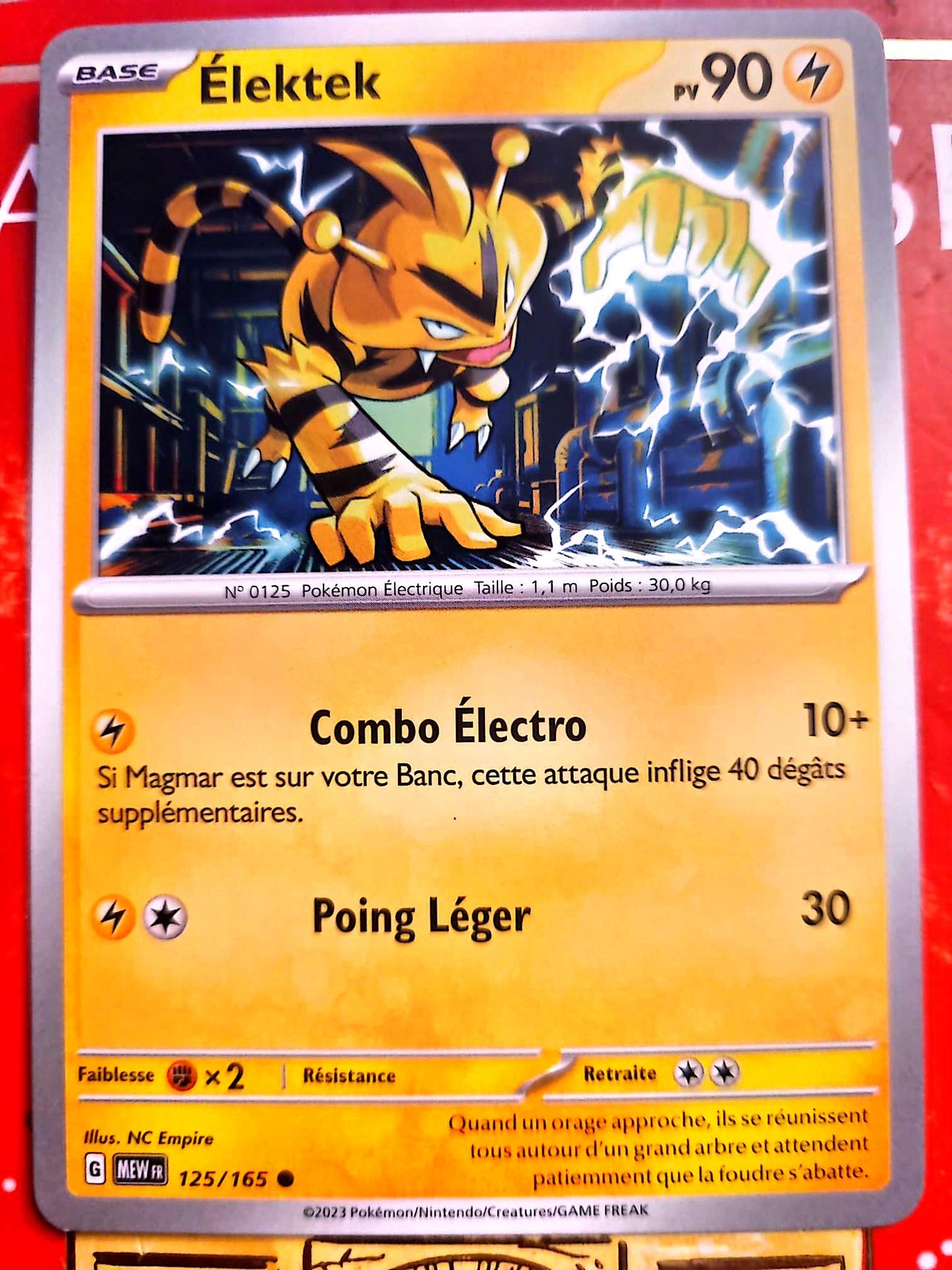 Carte Pokémon Élektek 125/165 – Pokémon Électrique – Carte Officielle Française