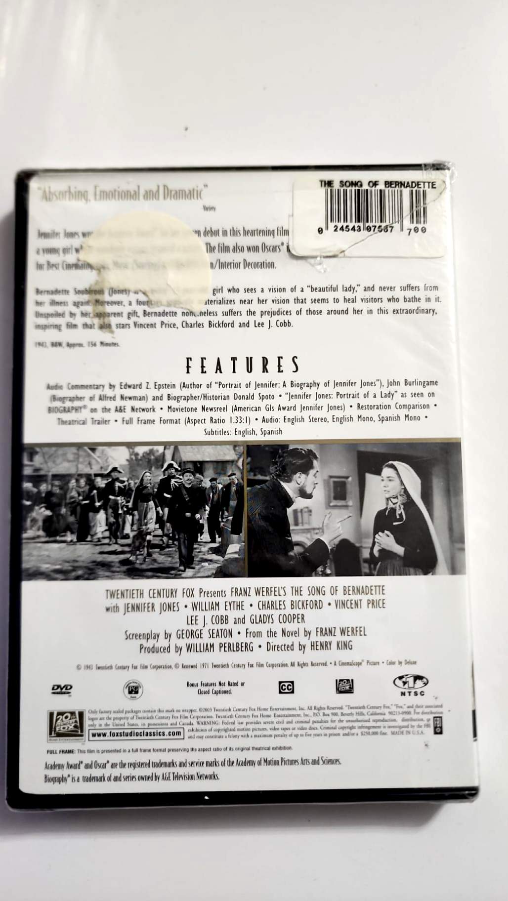 The Song of Bernadette – DVD neuf – Jennifer Jones – Fox Studio Classics