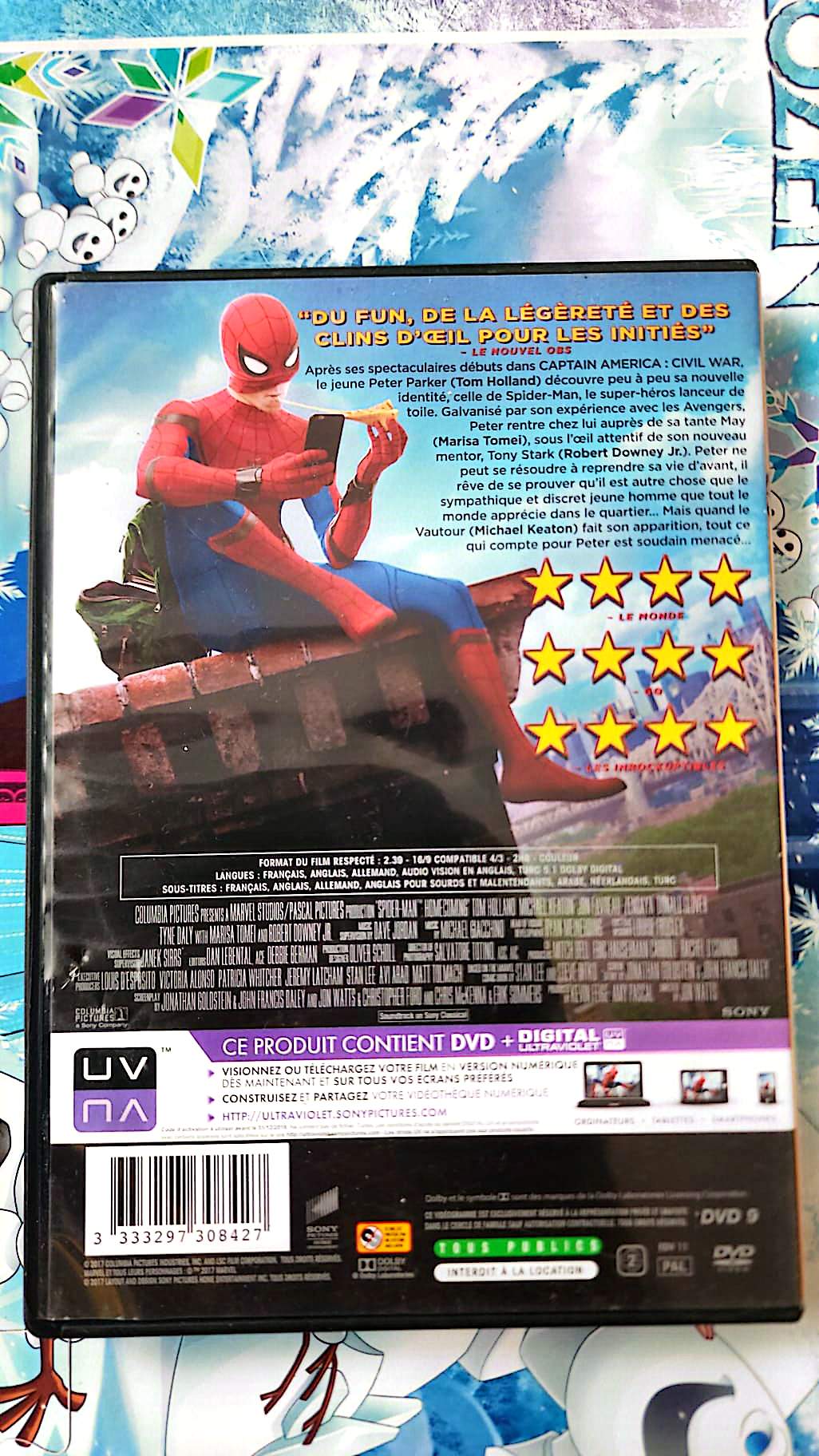 Spider-Man Homecoming DVD + Digital UV Marvel Studios Tom Holland Version Française Anglaise
