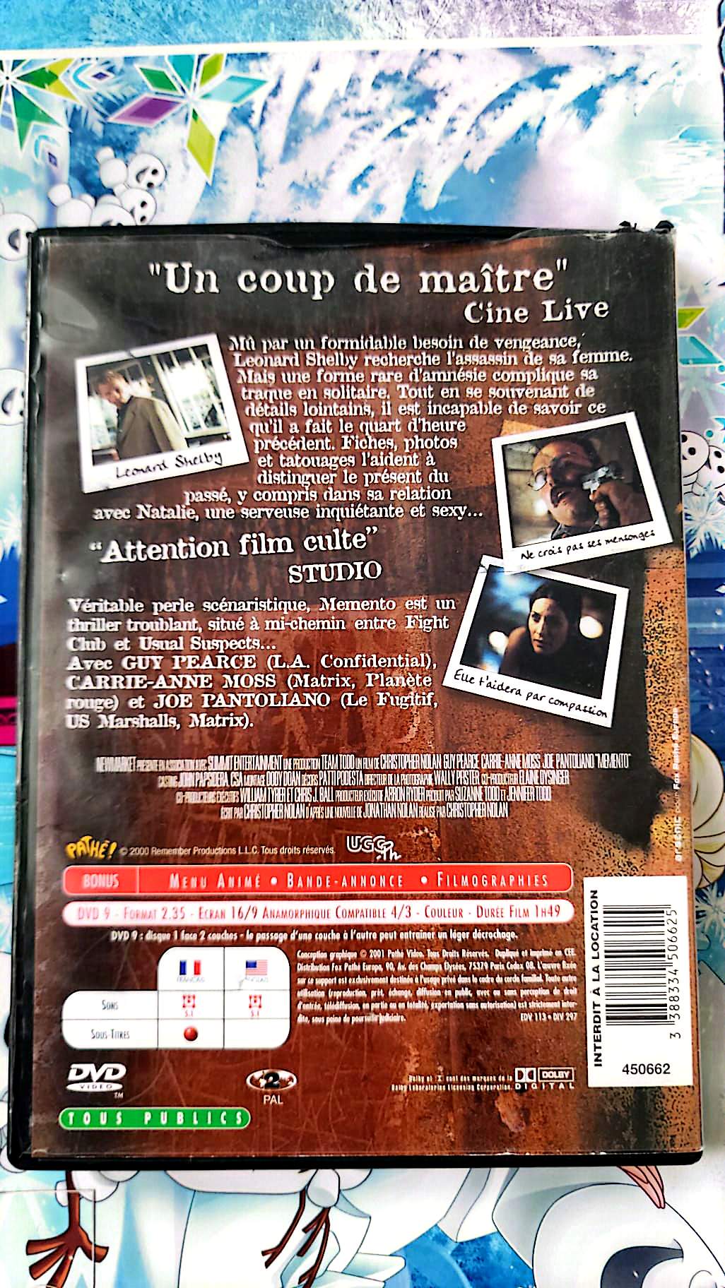 Memento DVD Film Thriller Psychologique Christopher Nolan Guy Pearce Version Française