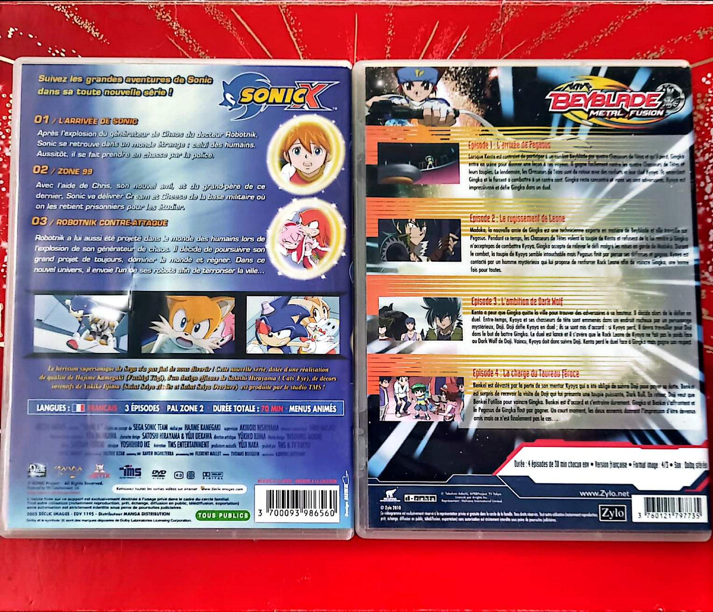 Lot DVD Animation Jeunesse – Sonic X Vol.1 + Beyblade Metal Fusion DVD 1 – Français