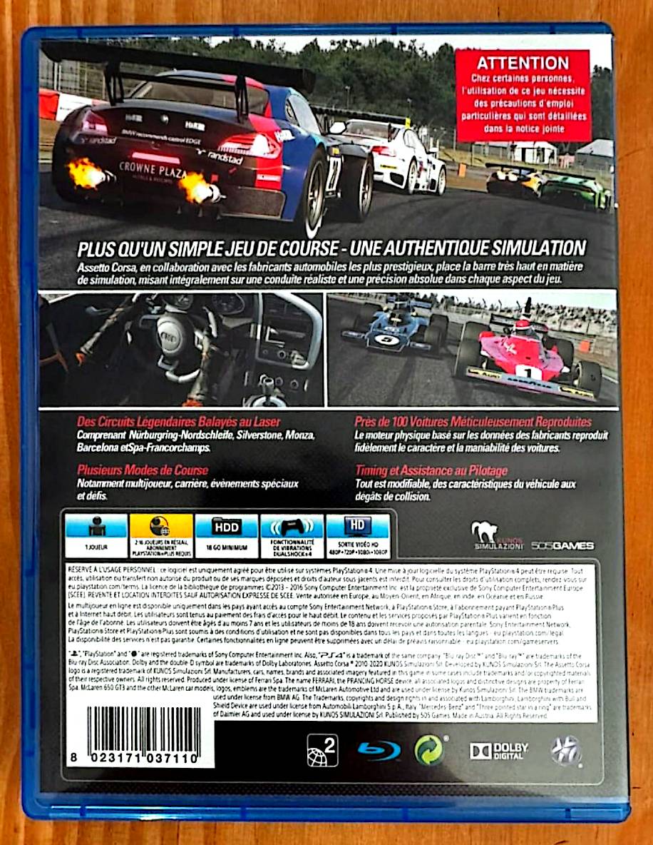 Jeu vidéo PS4 : asseto Corsa (Jeu PS4 Asseto Corsa )