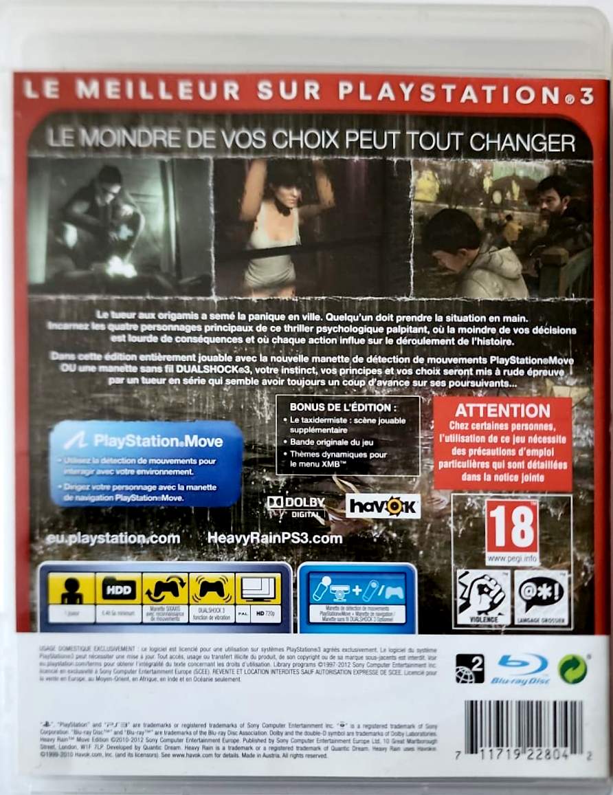 Heavy Rain Move Edition Essentials PS3 PlayStation 3 Jeu Vidéo Thriller Aventure Français PEGI 18