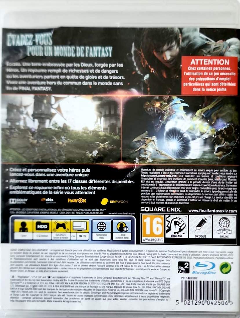 Final Fantasy XIV A Realm Reborn PS3 PlayStation 3 Jeu Vidéo MMORPG En Ligne Français PEGI 16