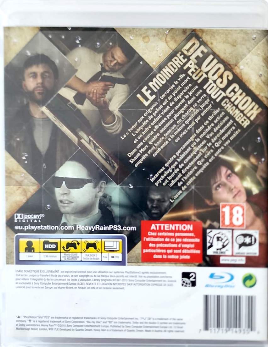 Heavy Rain PS3 PlayStation 3 Jeu Vidéo Français PAL PEGI 18 Complet