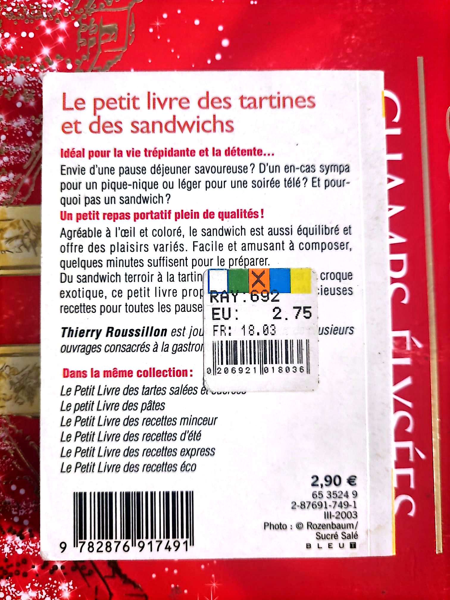 Le Petit Livre des Tartines et des Sandwichs – Mini Livre Cuisine livre de cuisine