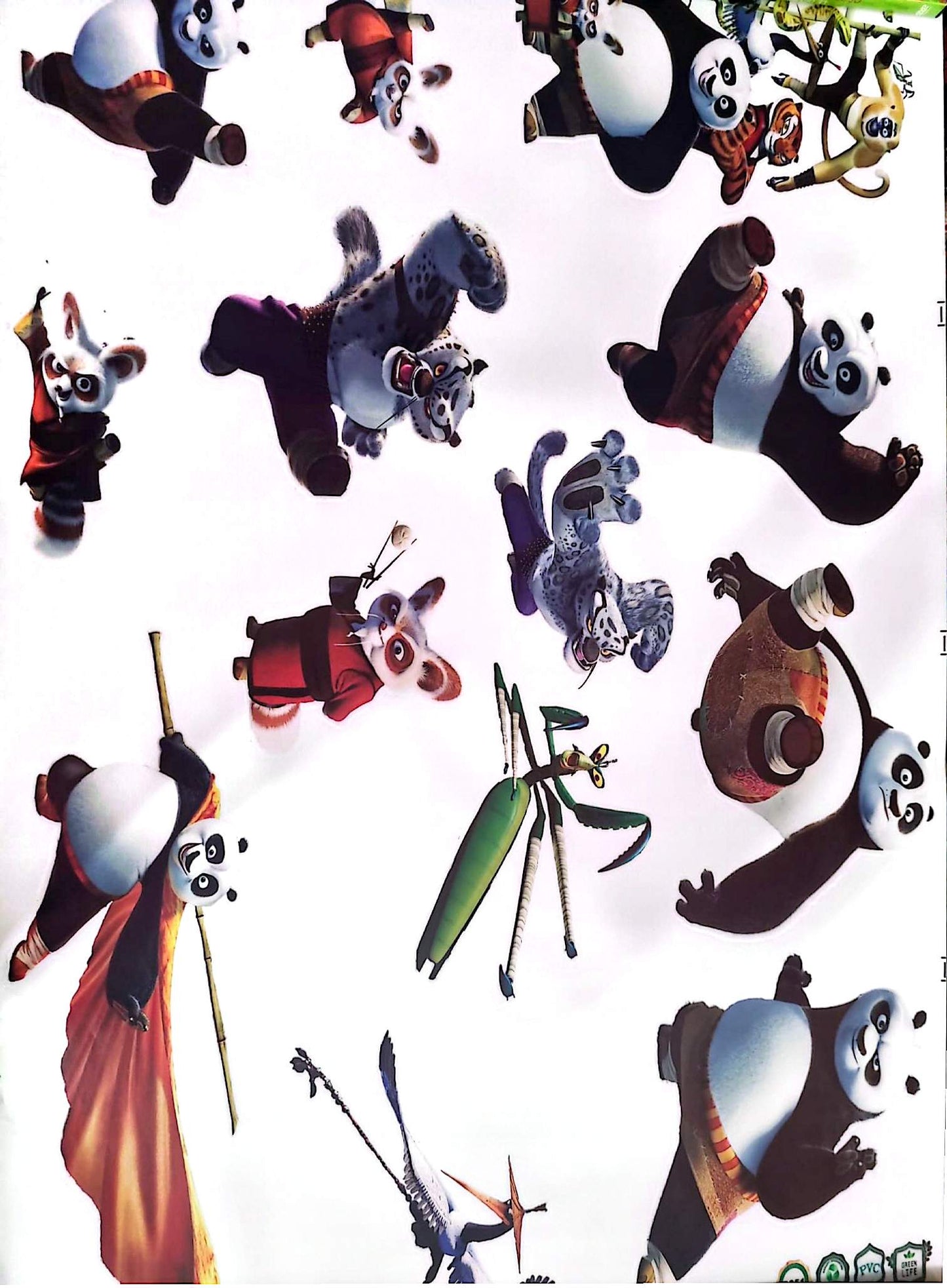 Planche de stickers muraux autocollants repositionnables Kung Fu Panda – 13 personnages – Stickers de 13 à 26 cm – Décoration murale enfant – 90 x 60 cm