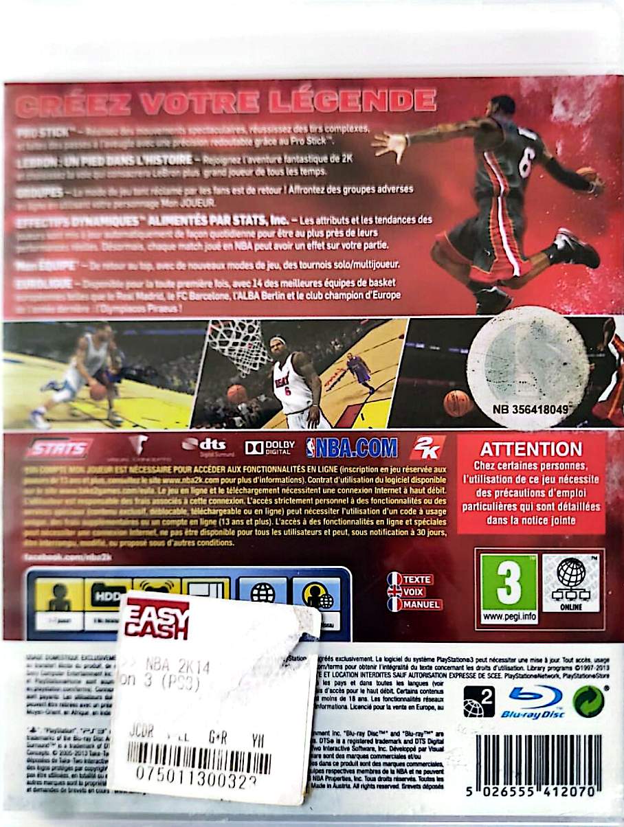 NBA 2K14 PS3 PlayStation 3 Jeu Vidéo Basketball EuroLeague LeBron James Version Française