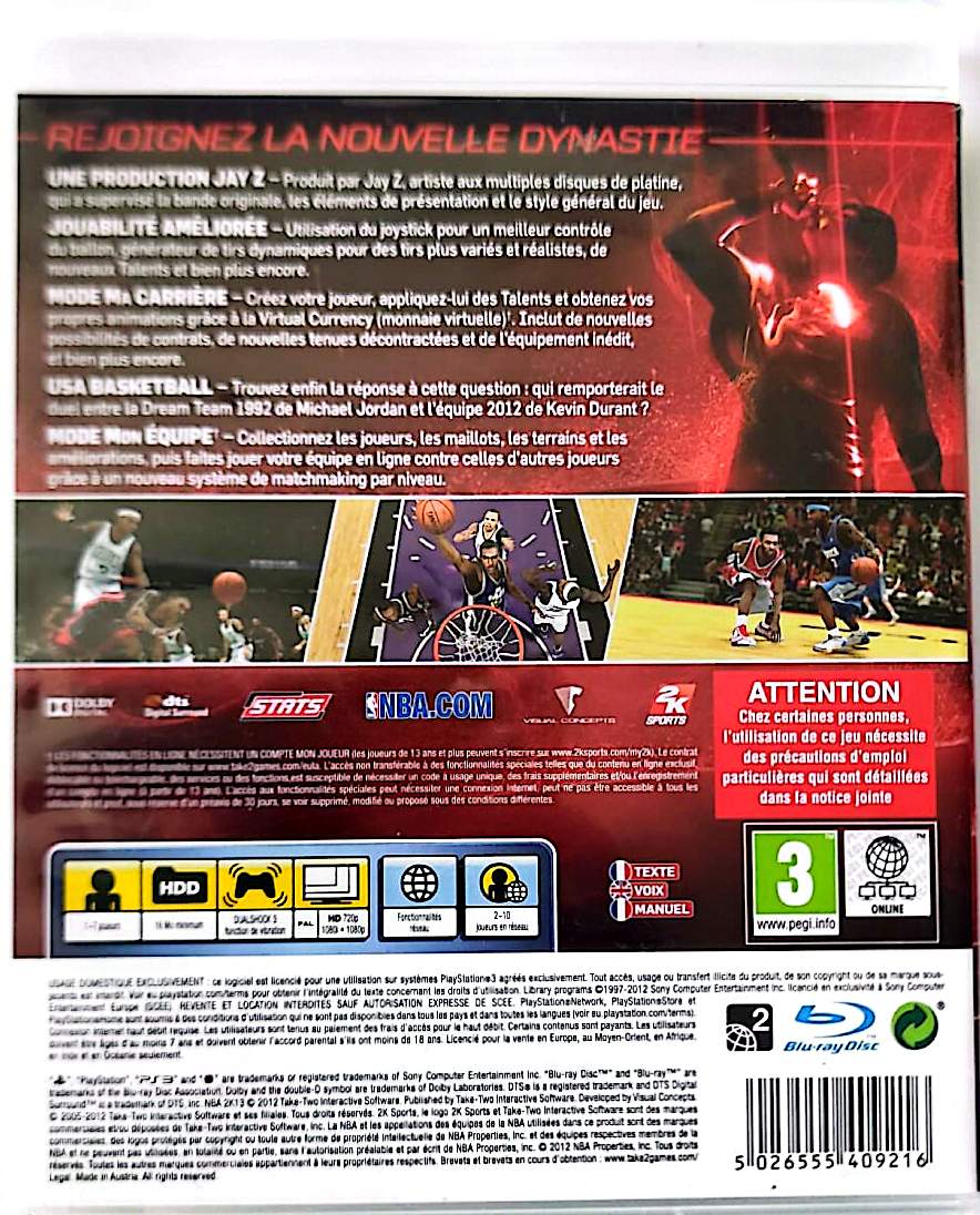 NBA 2K13 PS3 PlayStation 3 Jeu Vidéo Basketball NBA Kevin Durant Jay-Z Version Française