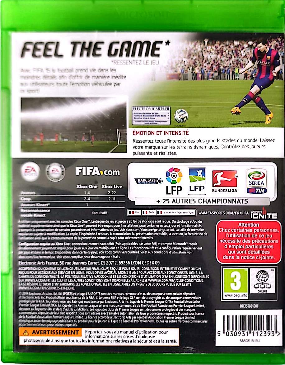 FIFA 15 Xbox One Jeu Vidéo Football Lionel Messi Eden Hazard Version Française