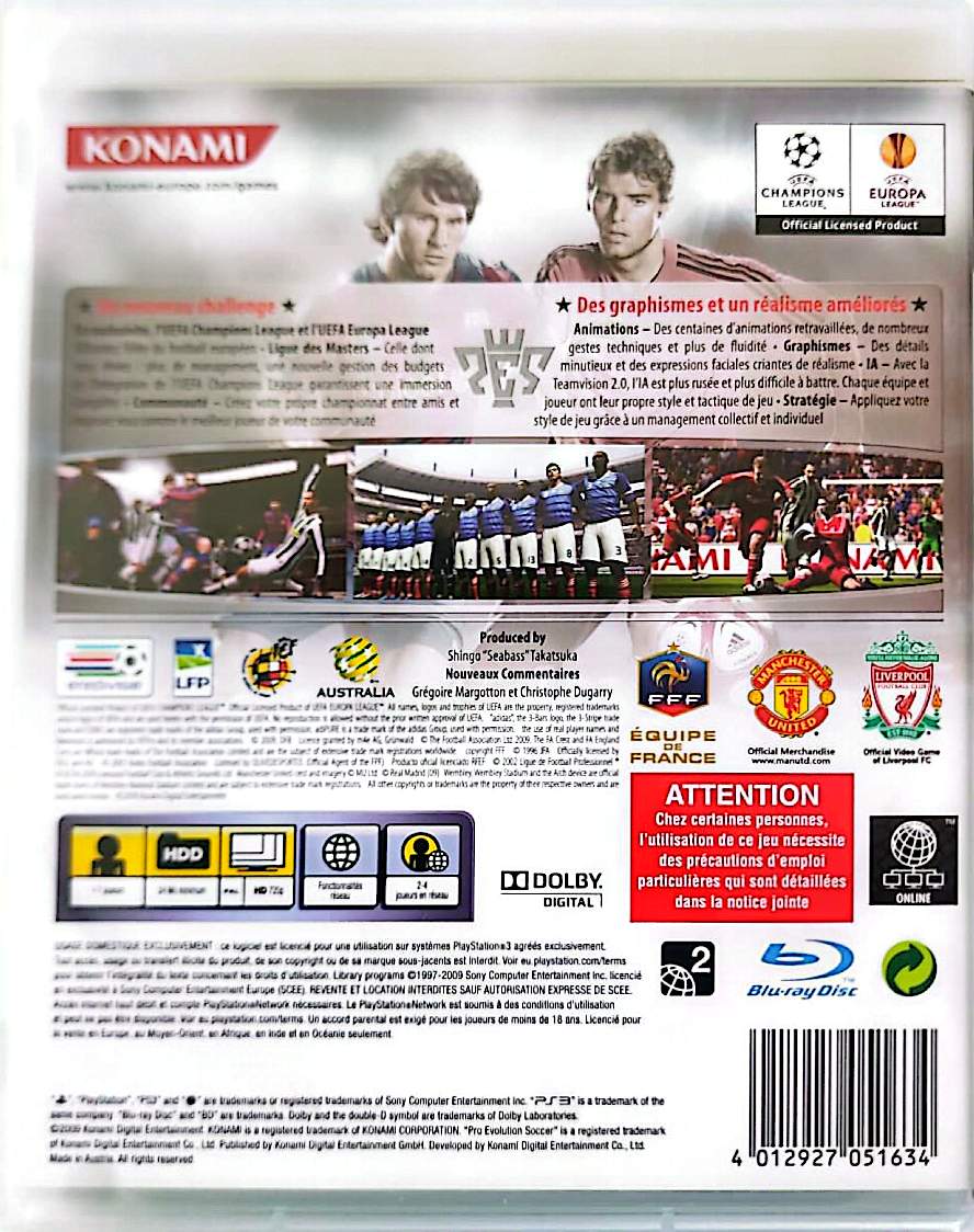 PES 2010 Pro Evolution Soccer PS3 PlayStation 3 Jeu Vidéo Football UEFA Champions League Version Française