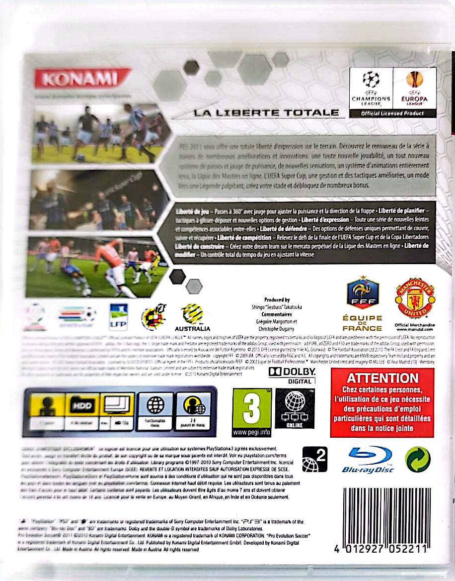 PES 2011 Pro Evolution Soccer PS3 PlayStation 3 Jeu Vidéo Football UEFA Champions League Europa League Version Française