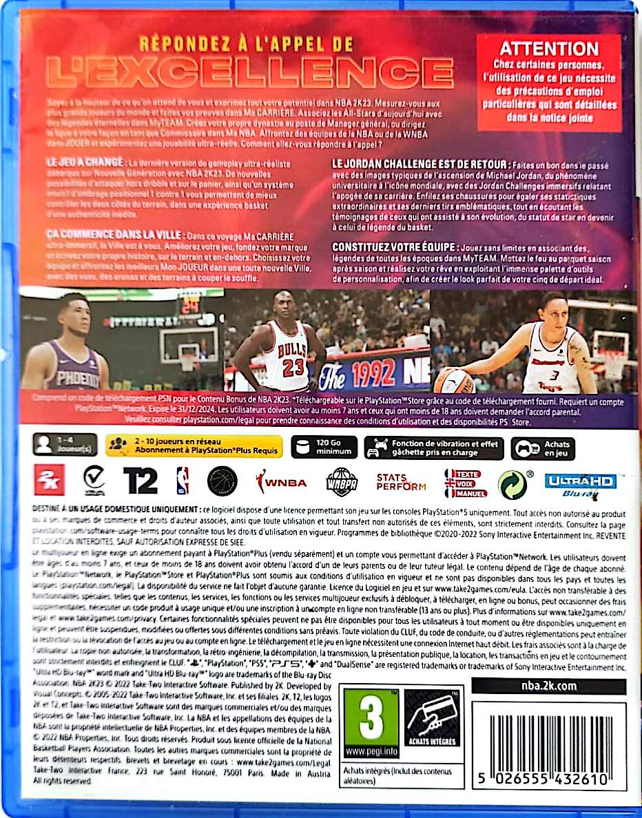 NBA 2K23 PS5 PlayStation 5 Jeu Vidéo Basketball NBA WNBA Jordan Challenge Version Française