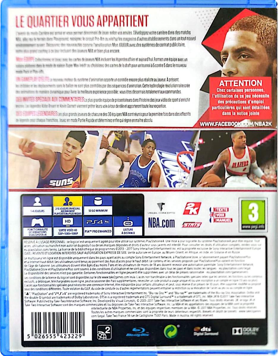 NBA 2K18 PS4 PlayStation 4 Jeu Vidéo Basketball NBA MyCareer MyTeam Version Française