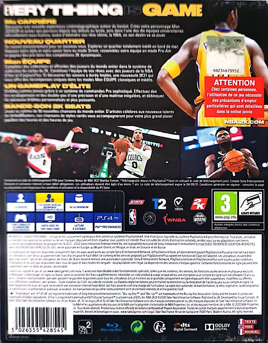 NBA 2K21 Mamba Forever Edition PS4 PlayStation 4 Jeu Vidéo Basketball Kobe Bryant NBA MyTEAM Version Française