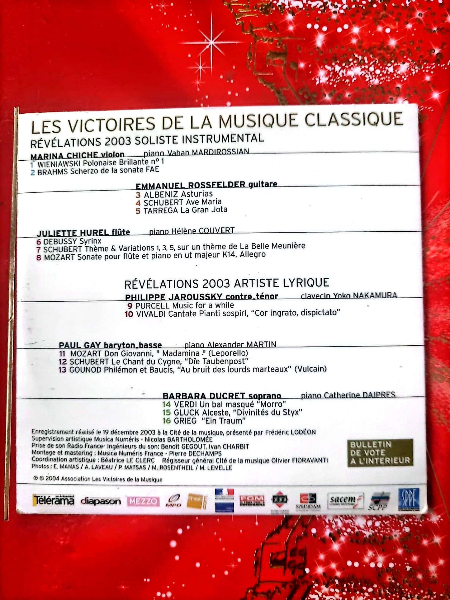 Les Révélations des Victoires de la Musique Classique CD 2003 cd audio