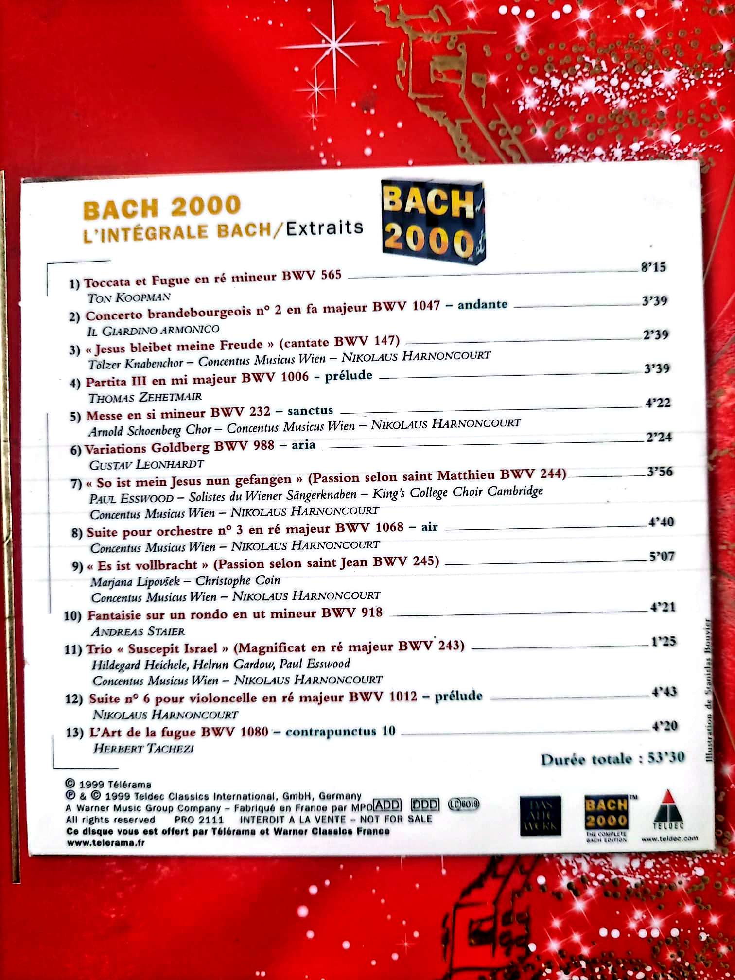 Jean-Sébastien Bach – Bach 2000 L’intégrale Bach Extraits CD Classique Complet cd audio