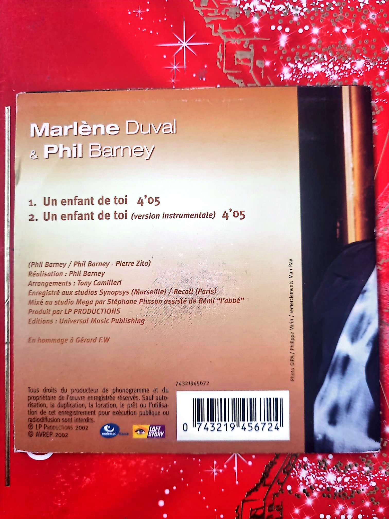 Marlène Duval & Phil Barney – Un enfant de toi CD Single Chanson Française Complet cd single
