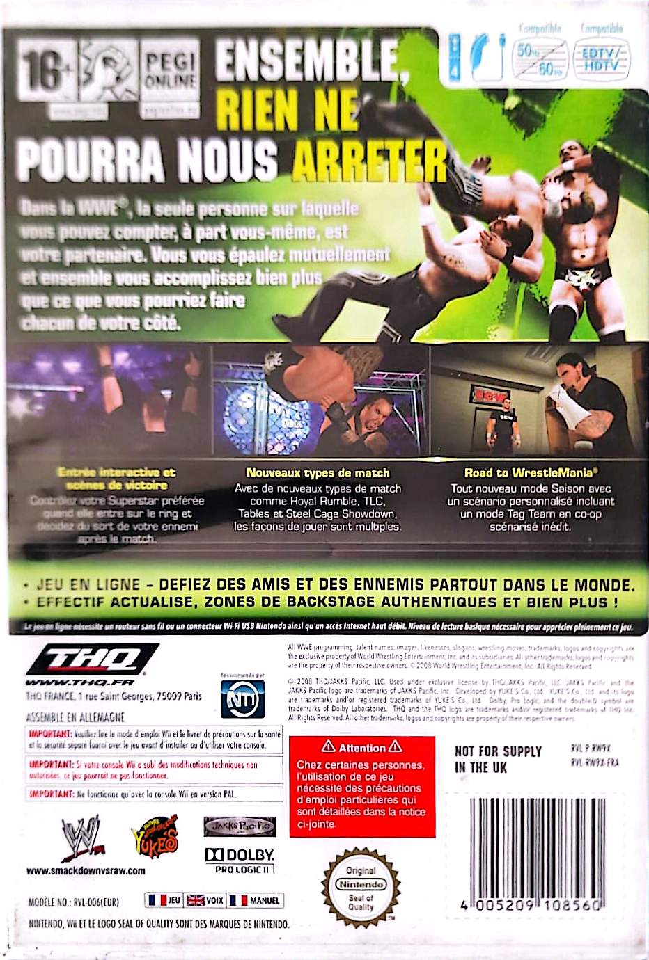 WWE SmackDown vs Raw 2009 Featuring ECW Wii – Jeu de Catch Wrestling – Version Française PAL – Nintendo Wii