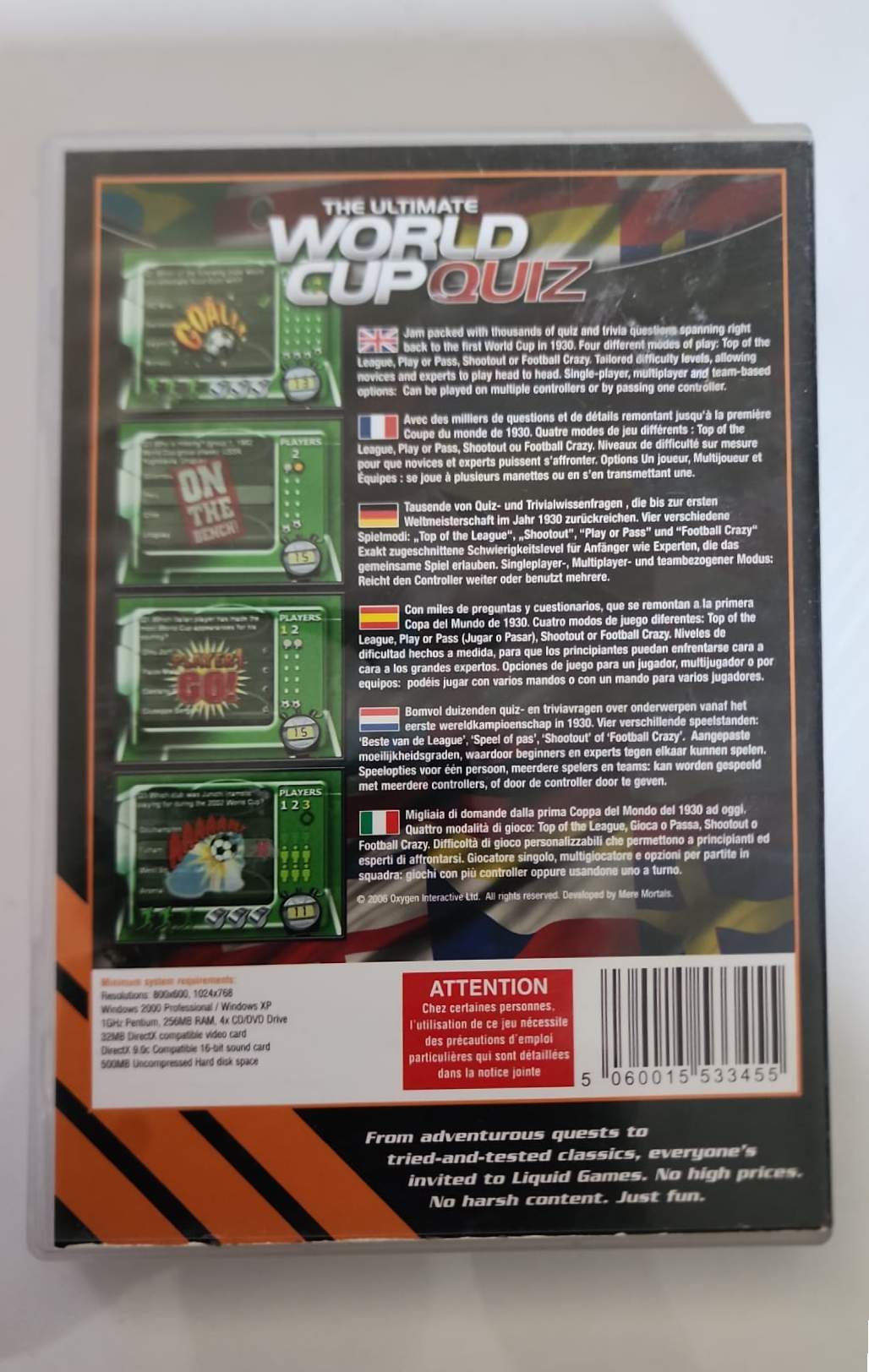 The Ultimate World Cup Quiz – Jeu PC CD-ROM – Quiz Football Coupe du Monde – Liquid Games – Windows