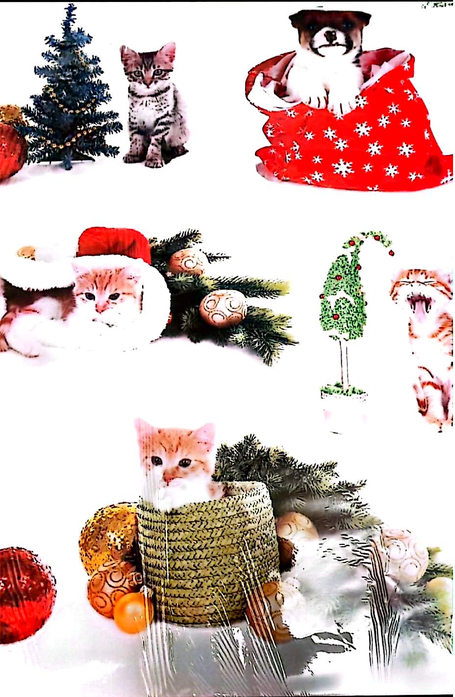 Stickers Muraux Chats Noël – Planche Autocollants Décoratifs – Grand Format 90x60 cm – Neuf