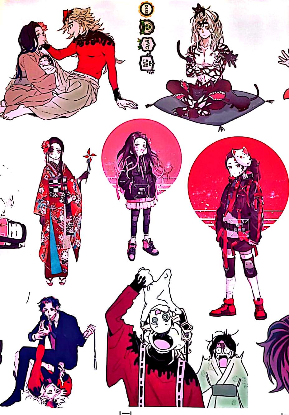 Stickers Muraux Style Manga – Lot de 14 Autocollants – Décoration Murale – Grand Format 90x60 cm