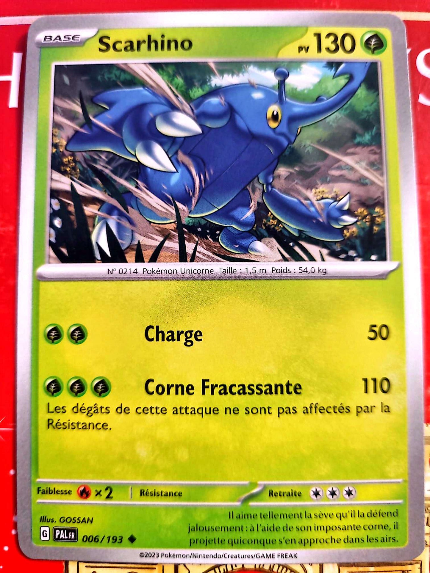 Carte Pokémon Scarhino 006/193 – Écarlate et Violet – Carte Officielle carte pokemon