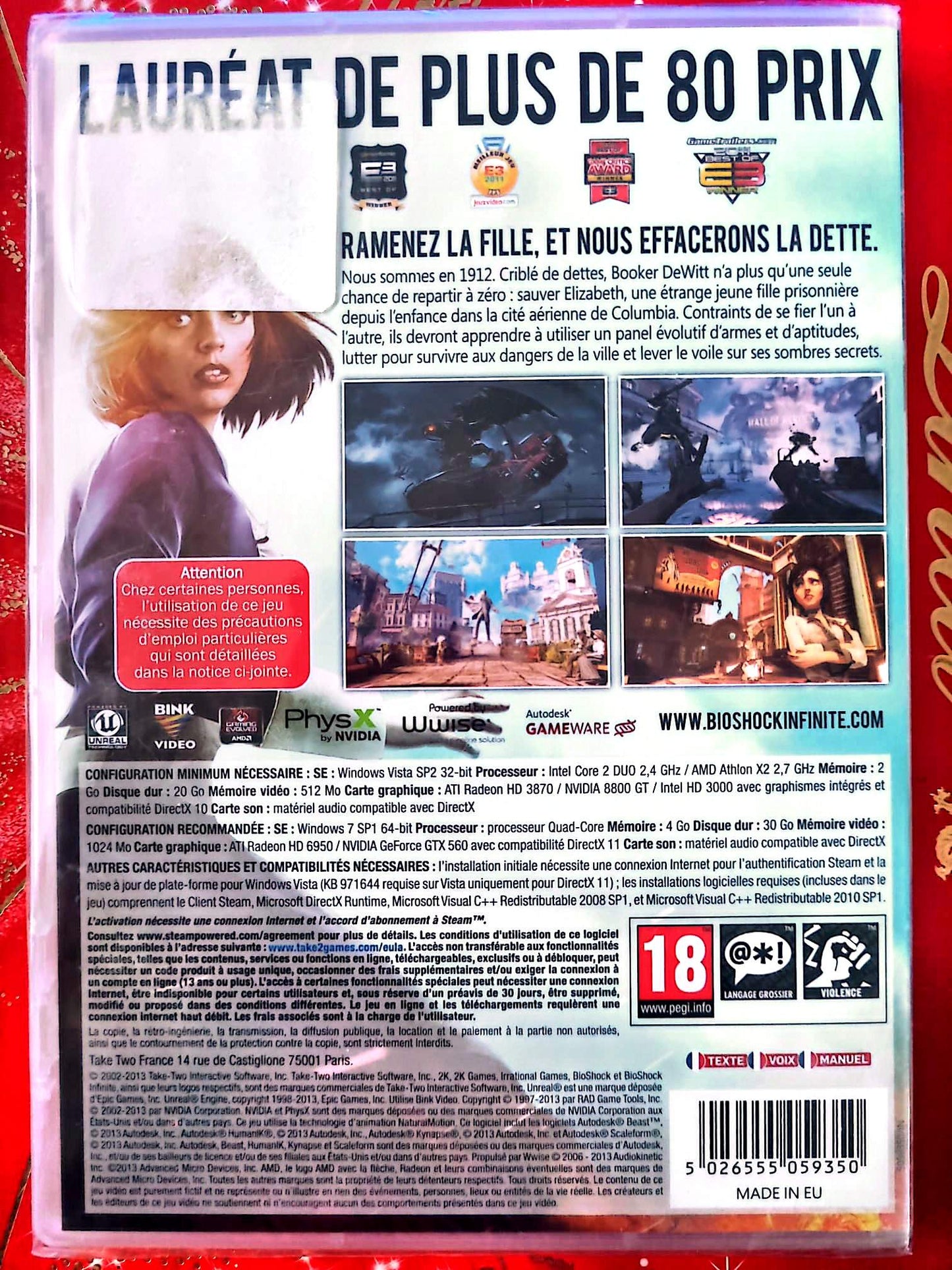 BioShock Infinite PC DVD-ROM Neuf Sous Blister Jeu en Français FPS Action Aventure 2K Games PEGI 18+