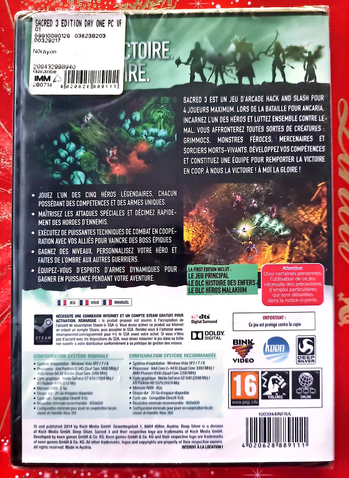 Sacred 3 First Edition PC DVD-ROM Neuf Sous Blister Jeu en Français Hack and Slash RPG Deep Silver PEGI 16+