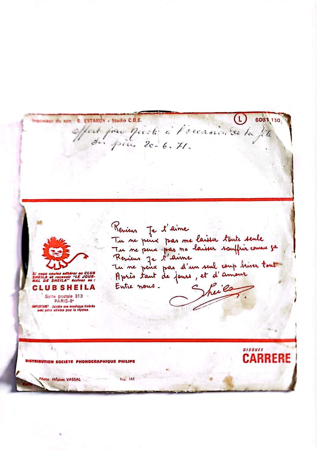 Sheila Reviens Je T’aime / La Pluie Vinyle 45 Tours SP Français Disques Carrère