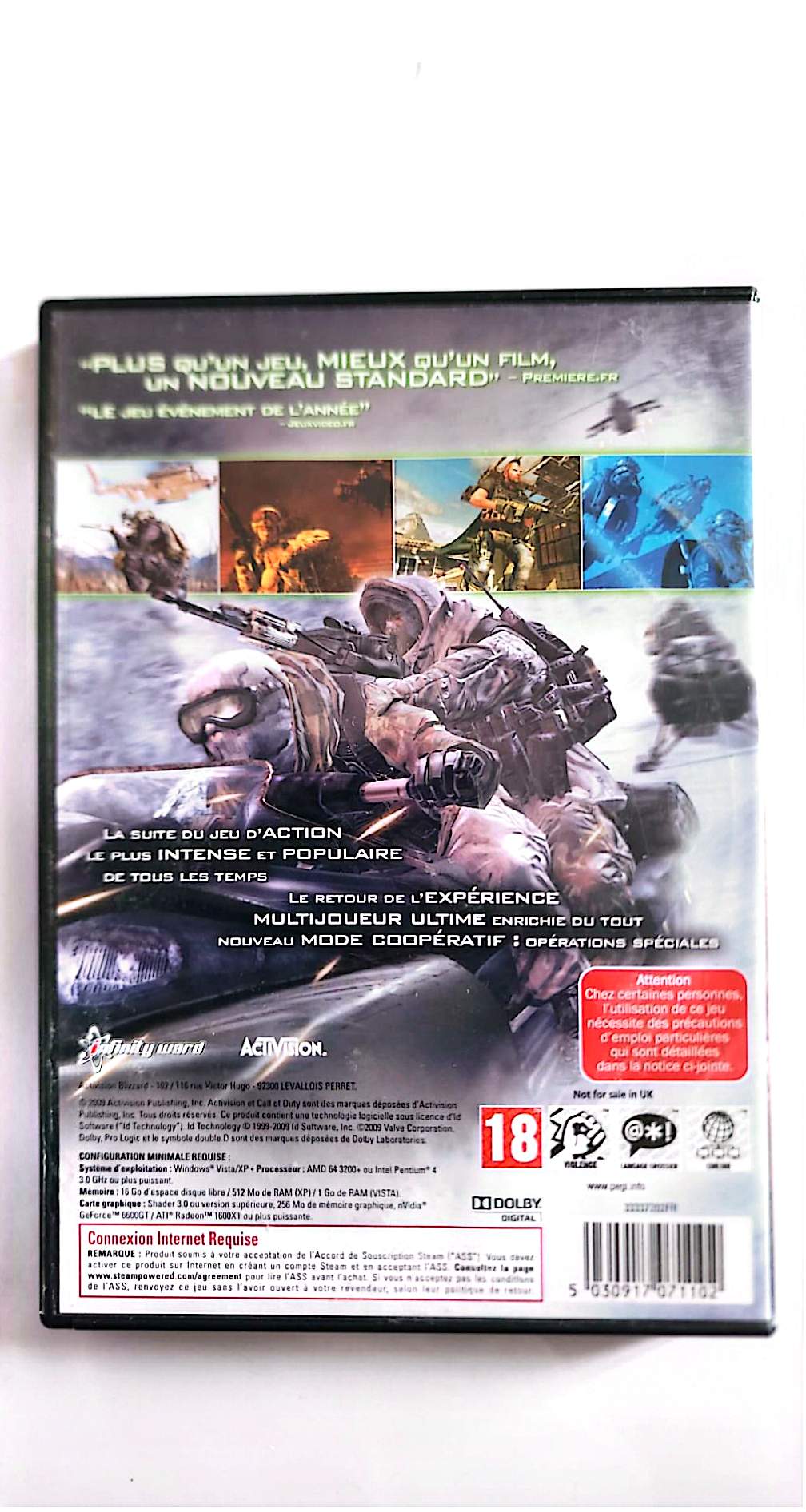 Call of Duty Modern Warfare 2 PC DVD-ROM Édition Française 2 Disques Version Collection Sans Clé Steam Fonctionnelle