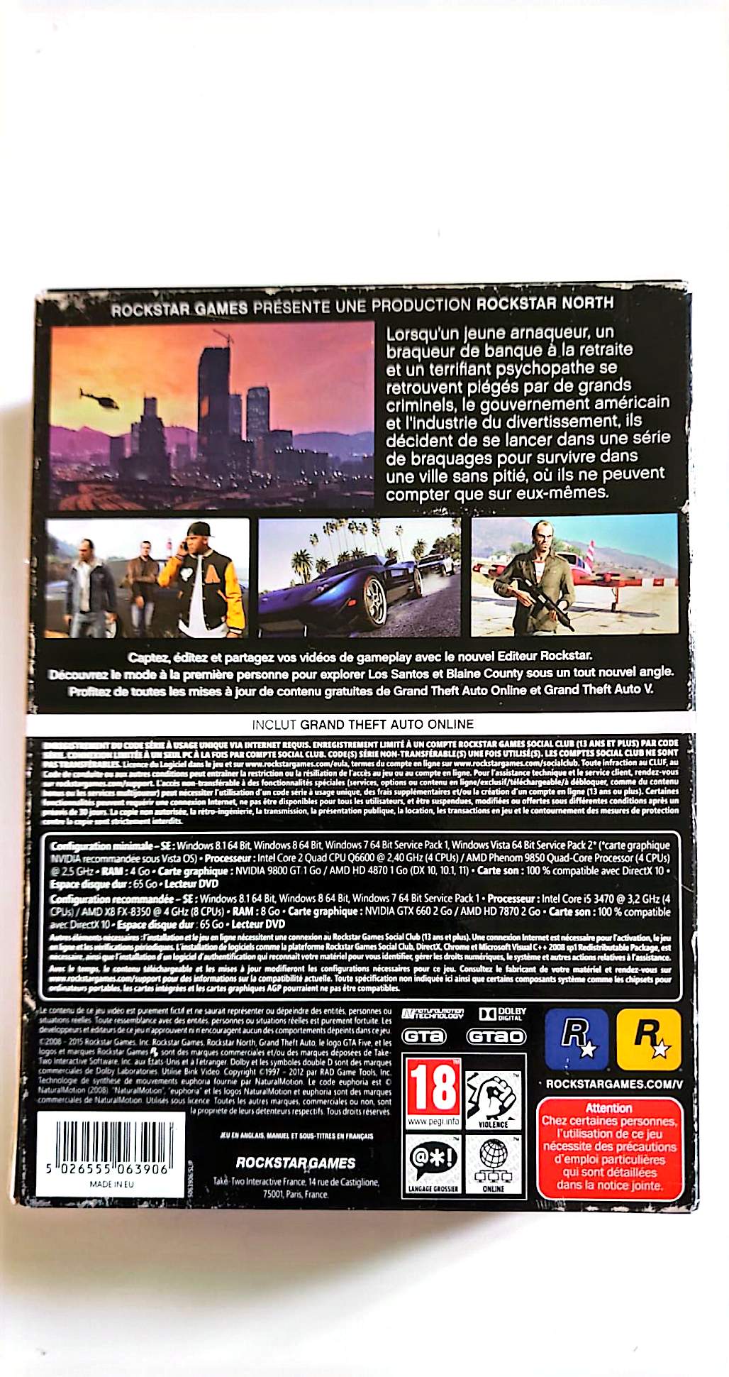 Grand Theft Auto V PC DVD-ROM Incomplet CD1 Manquant 6 Disques Présents Version Française Collection