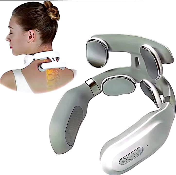 Masseur Cervical Intelligent 4 Têtes – Chauffage, Réglage de la Force, Recharge USB, Soulage les Douleurs de la Nuque et des Épaules – Relaxation Maison & Bureau – neuf