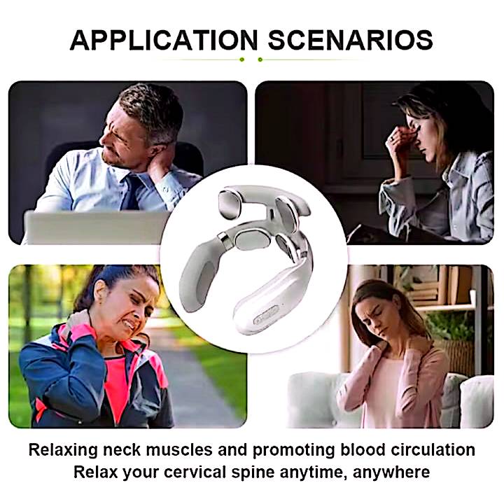 Masseur Cervical Intelligent 4 Têtes – Chauffage, Réglage de la Force, Recharge USB, Soulage les Douleurs de la Nuque et des Épaules – Relaxation Maison & Bureau – neuf
