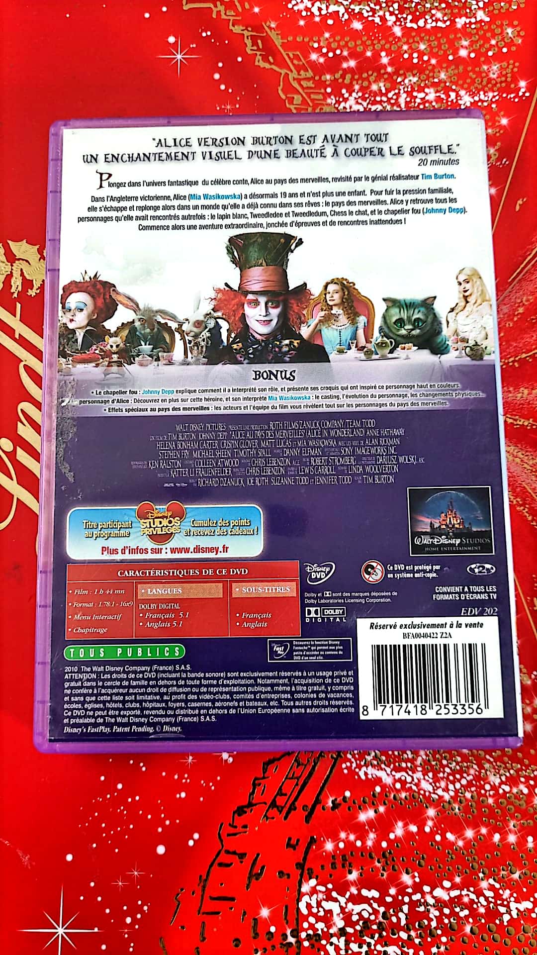 DVD Johnny depp Disney Alice au pays des merveilles
