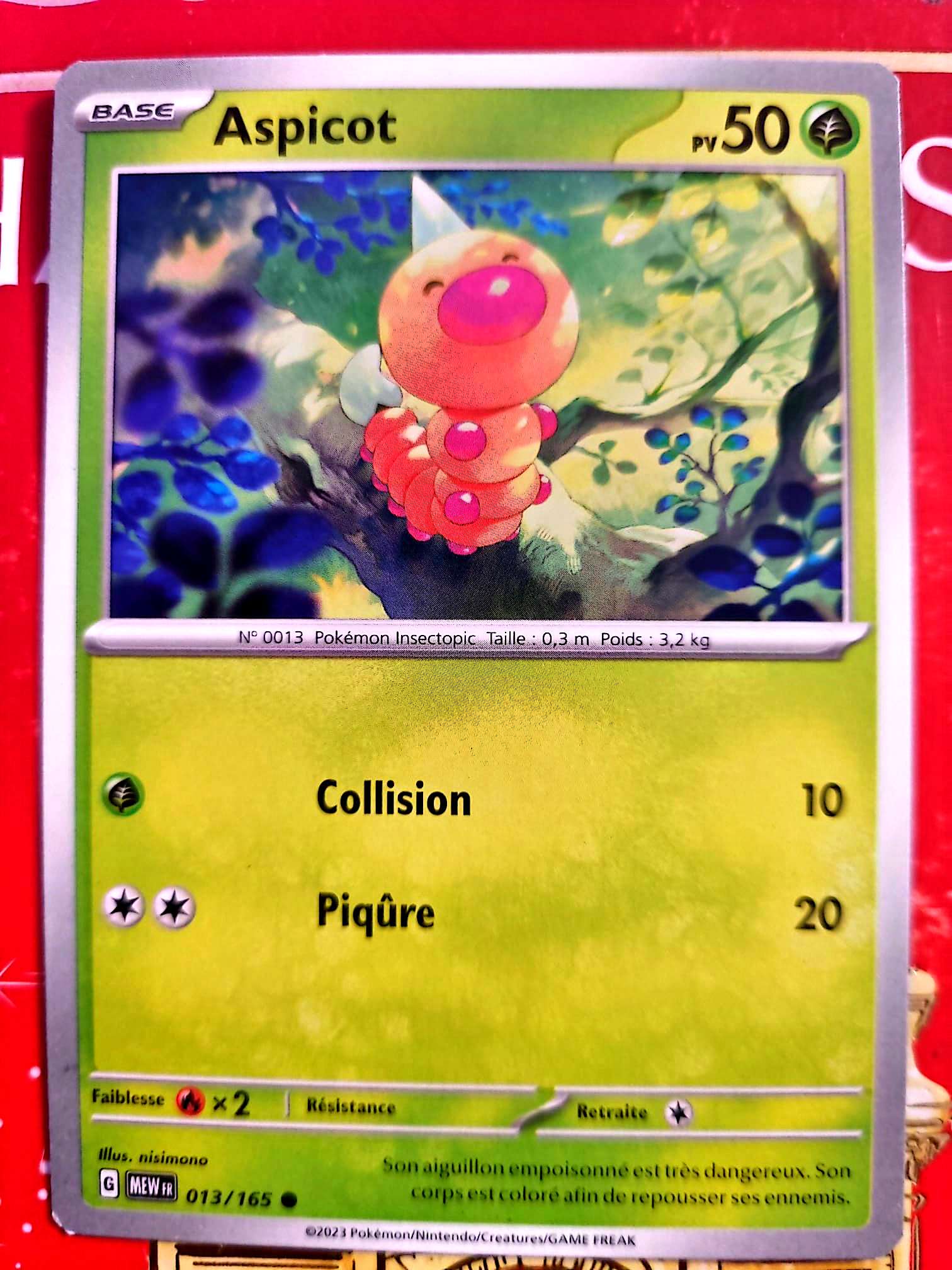 Carte Pokémon Aspicot 013/165 – Écarlate et Violet – Carte Officielle carte pokemon
