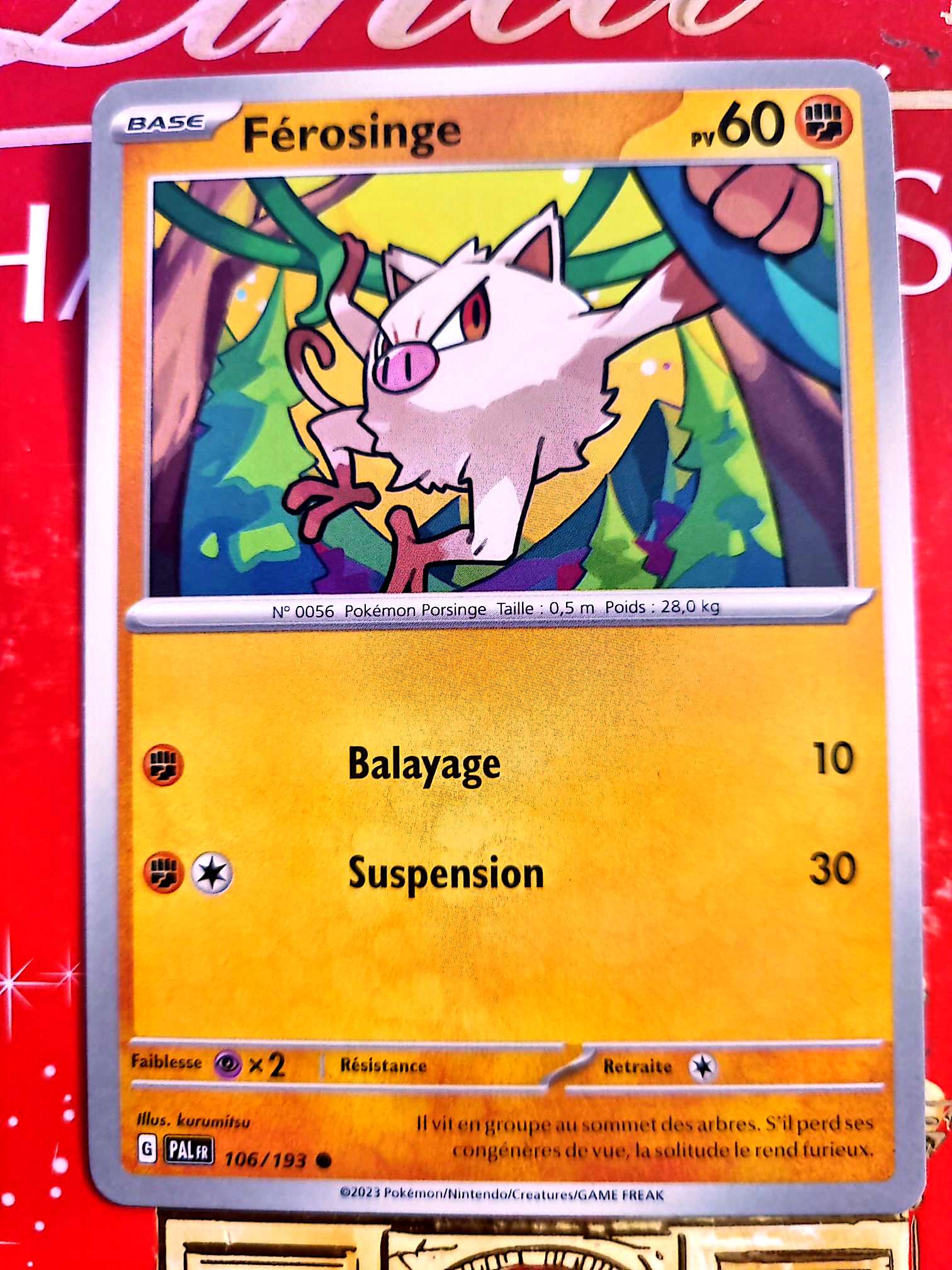 Carte Pokémon Férosinge 106/193 – Écarlate et Violet – Carte Officielle carte pokemon