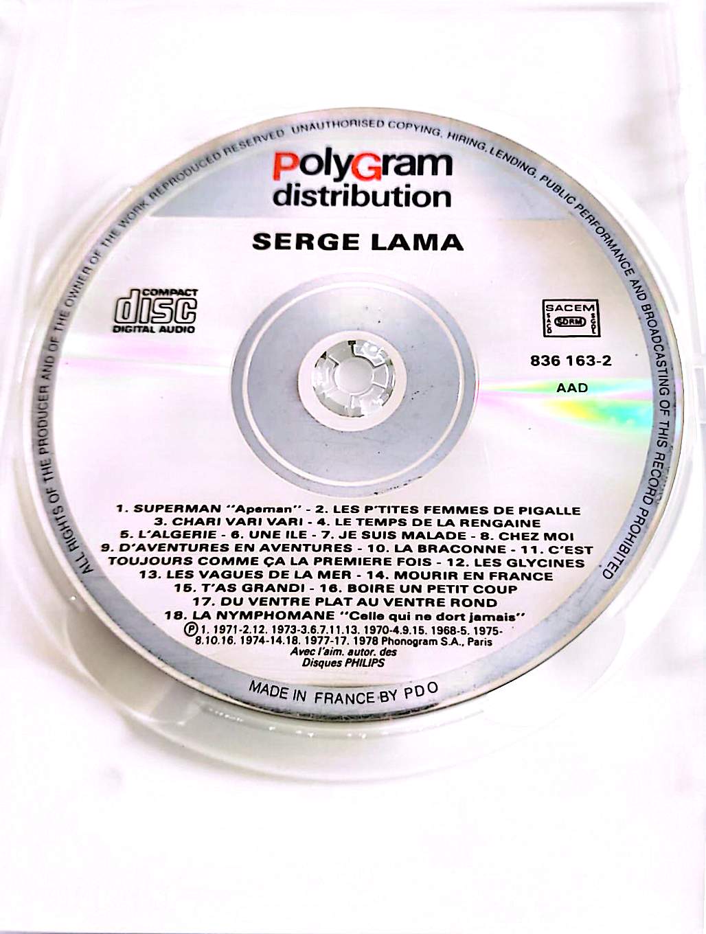 Serge Lama – Compilation Best Of CD Audio CD Seul Sans Boîtier Chansons Françaises