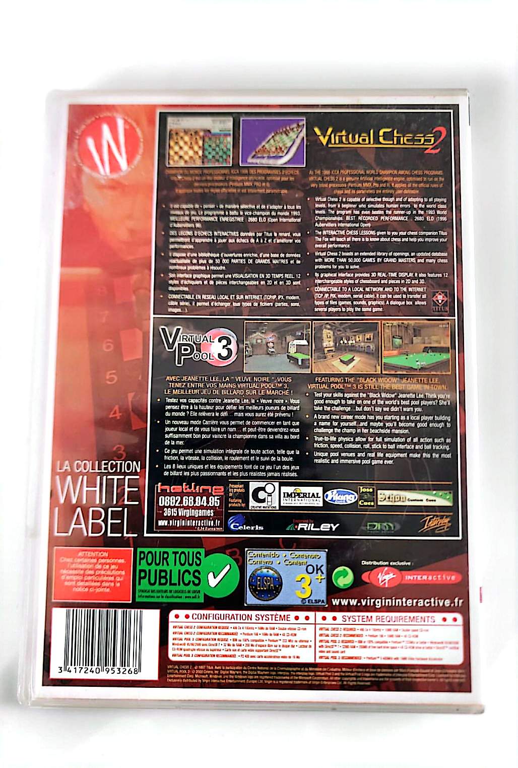 La Collection White Label N°26 – Virtual Chess 2 + Virtual Pool 3 – Jeu PC CD-ROM – Version Française
