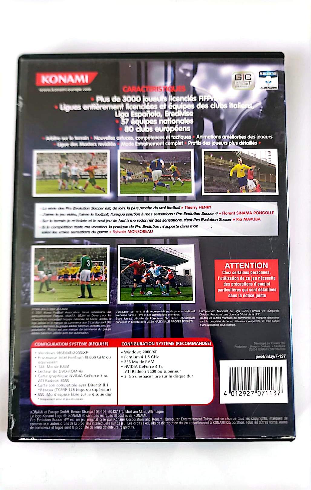Pro Evolution Soccer 4 (PES 4) - Jeu PC DVD | Football | Konami | Français | Windows