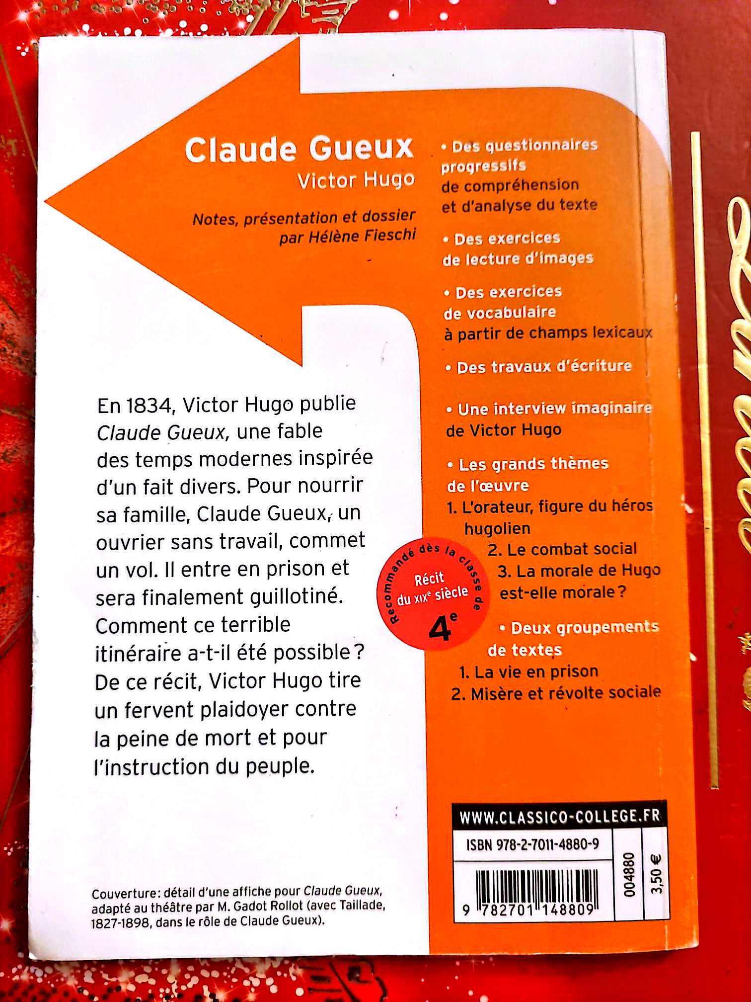 Claude Gueux – Victor Hugo – Classico Collège – Belin Gallimard livre