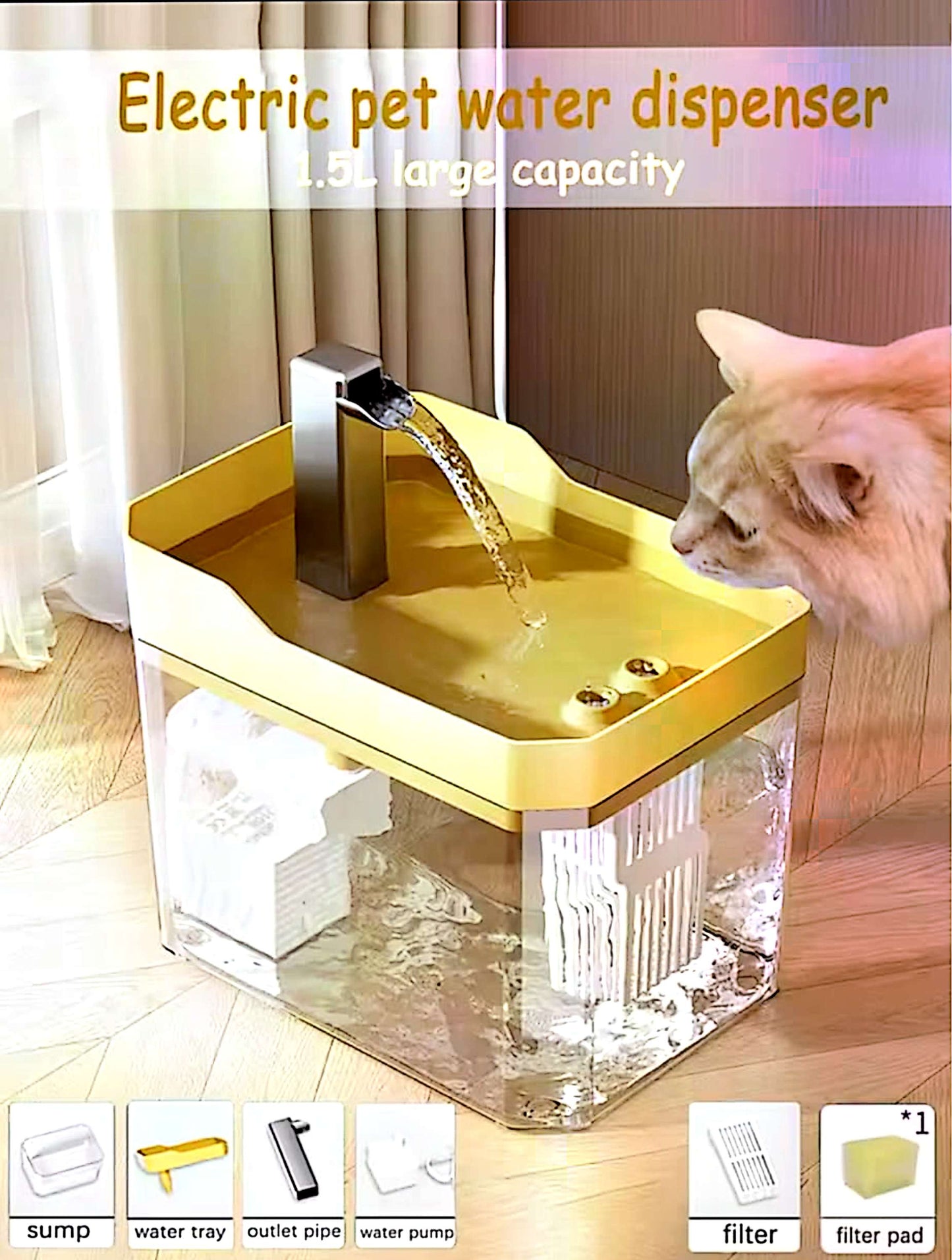 Fontaine à eau pour chat USB – Réservoir transparent, filtre et pompe silencieuse