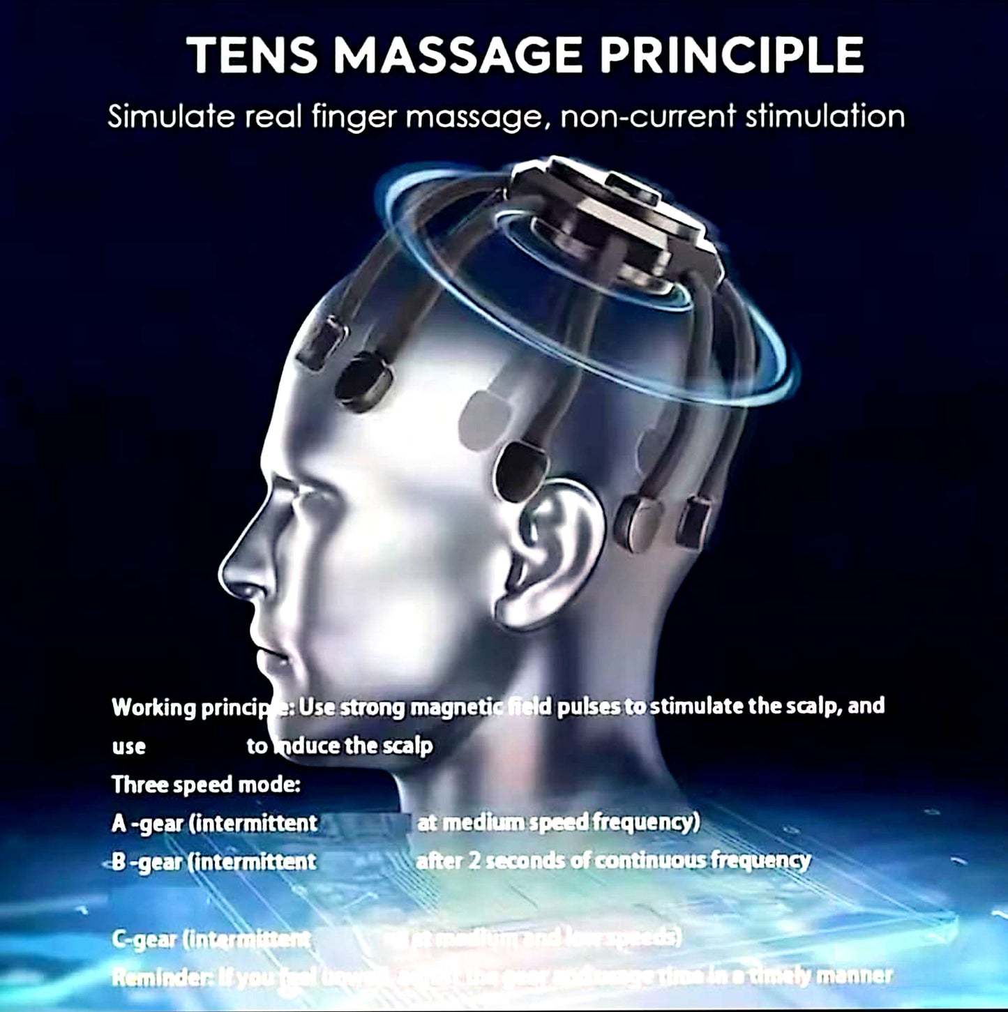 Masseur électrique de tête sans fil – 8 points de massage, 3 modes, noir