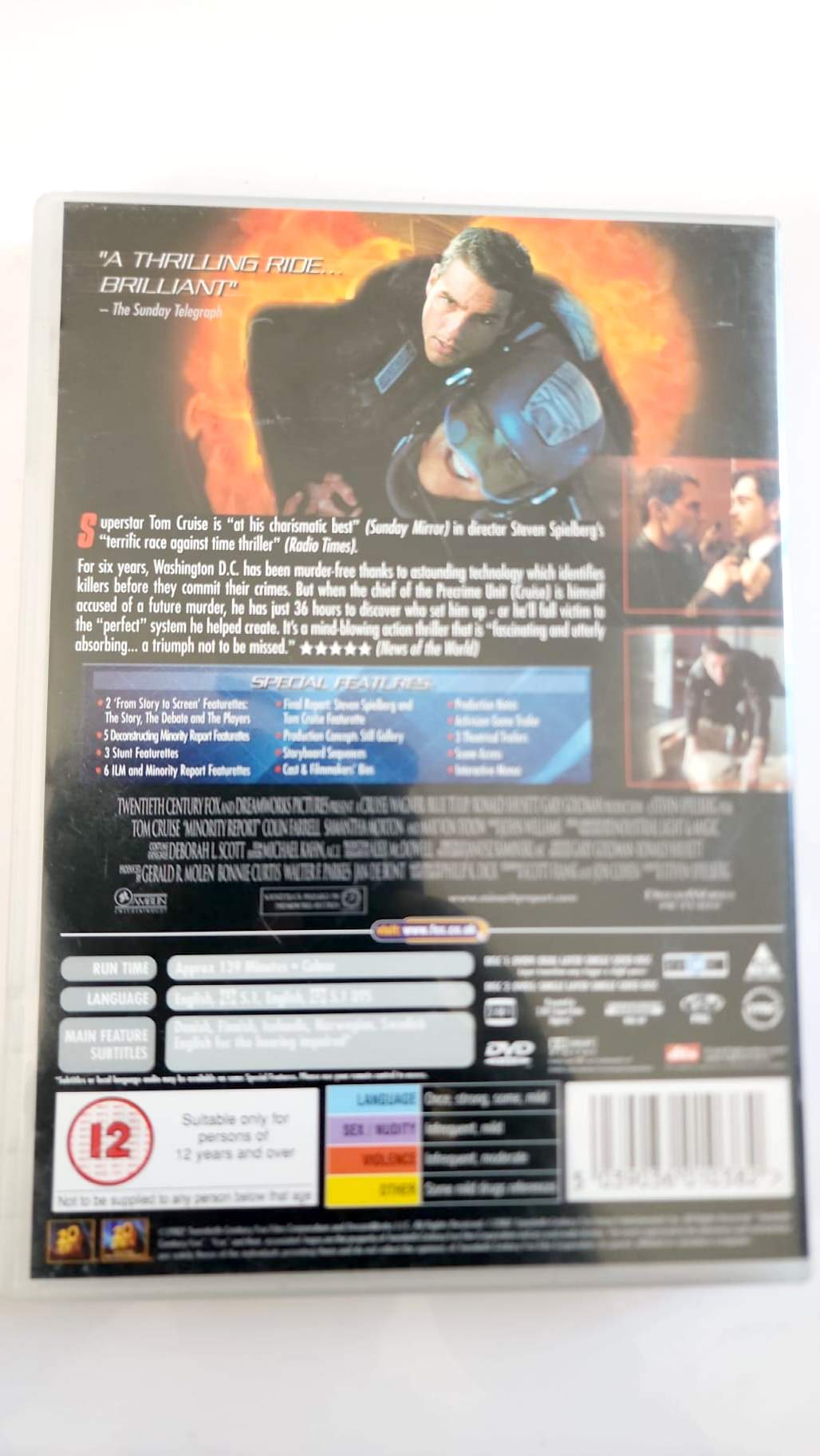 Jaquette arrière de Minority Report avec synopsis et détails de l’édition