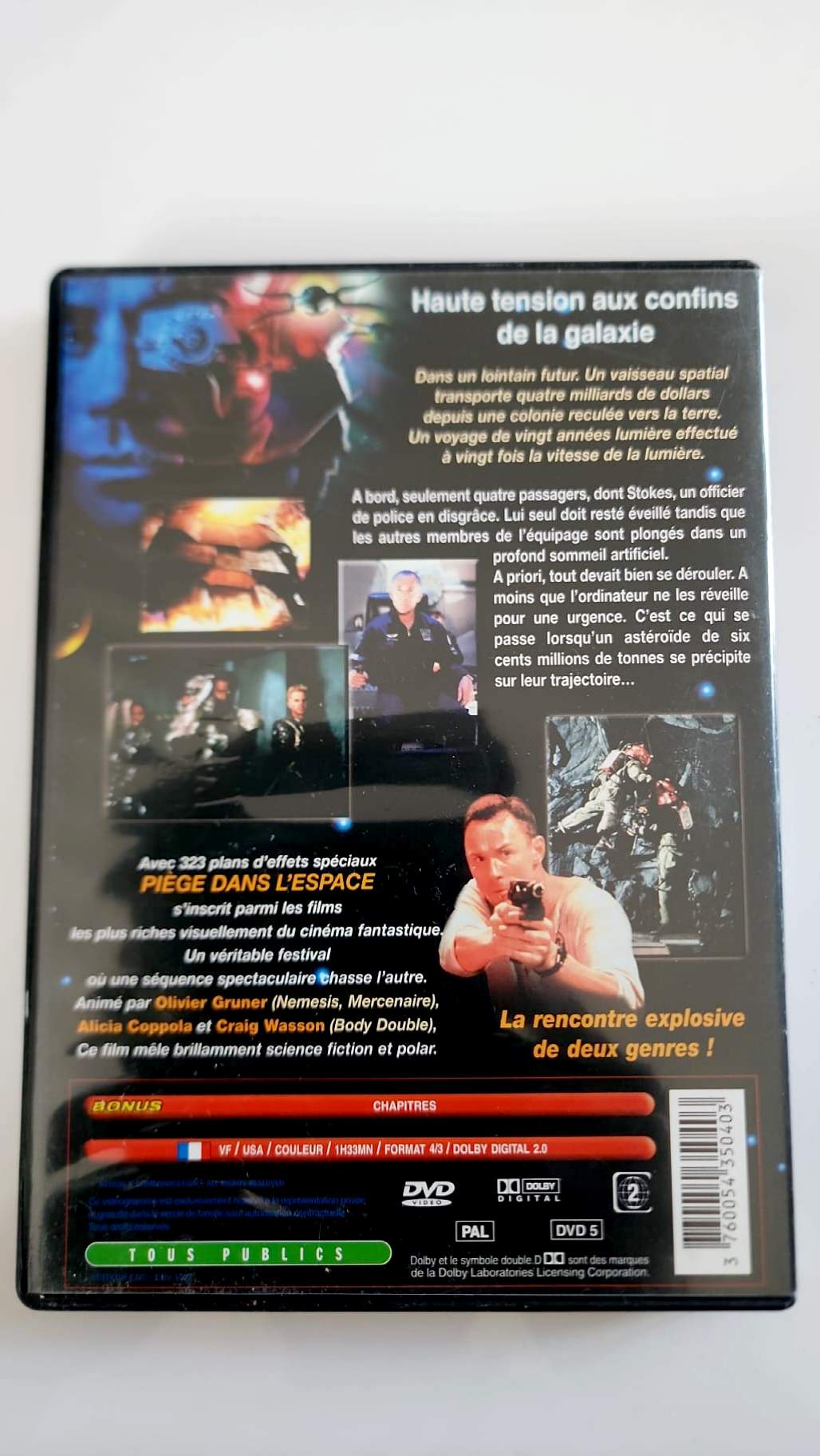 Jaquette arrière du DVD Piège dans l’espace avec synopsis et caractéristiques