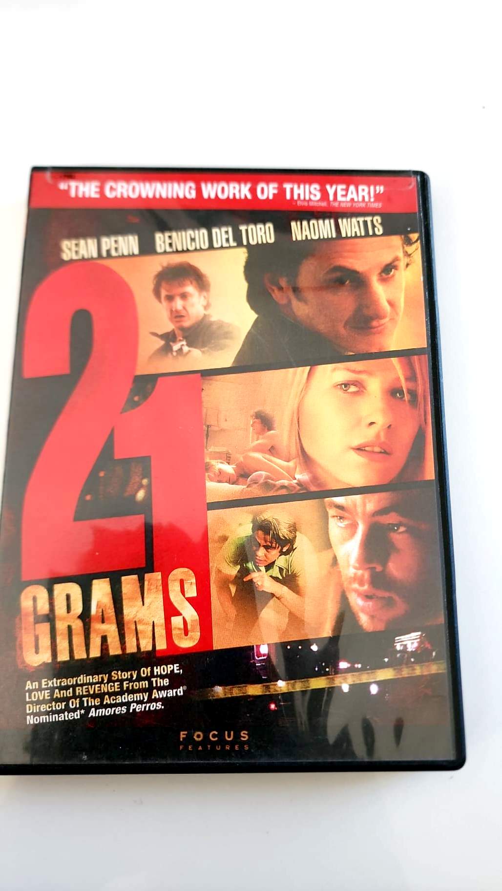 21 Grams DVD, jaquette avant avec Sean Penn, Naomi Watts et Benicio Del Toro